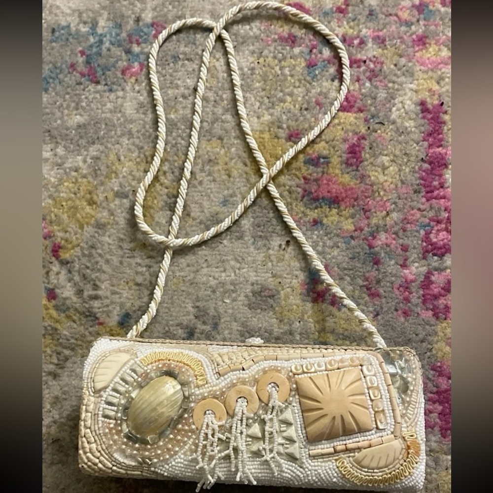 Mary Frances Beaded Cream and Tan Clutch